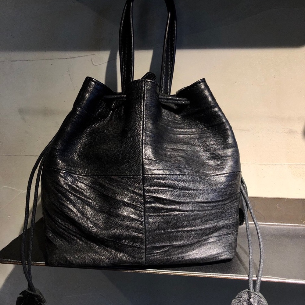 Genuine Leather Bag Black Bucket Drawstring | Lovely |Small |Original Design